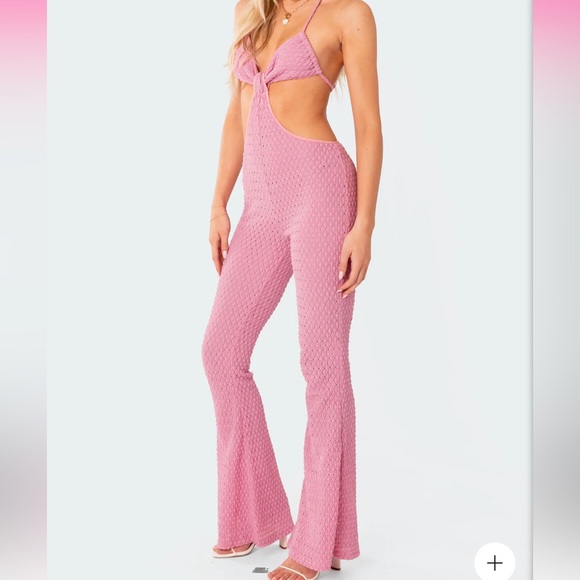 Edikted Pink Prim Cut Out Jumpsuit - Picture 2 of 3